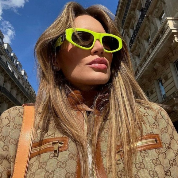 NEW BALENCIAGA BB0095S 007 GEOMETRIC YELLOW GREY WOMEN SUNGLASSES BALENCIAGA - Picture 3 of 13